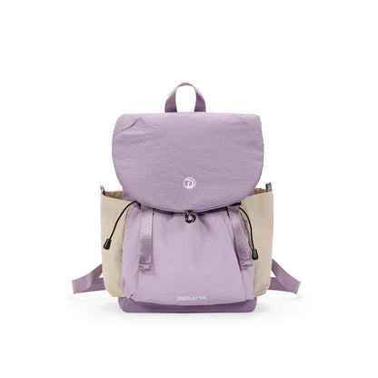 (Durlapue) Minimalist color-blocked flap drawstring backpack, can hold a 13-inch laptop.