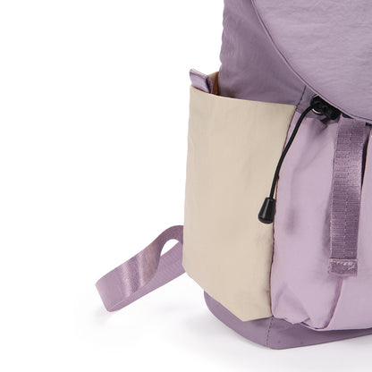 (Durlapue) Minimalist color-blocked flap drawstring backpack, can hold a 13-inch laptop.