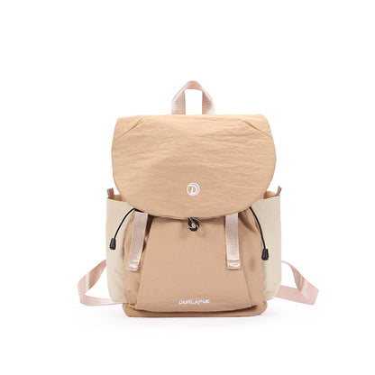 (Durlapue) Minimalist color-blocked flap drawstring backpack, can hold a 13-inch laptop.
