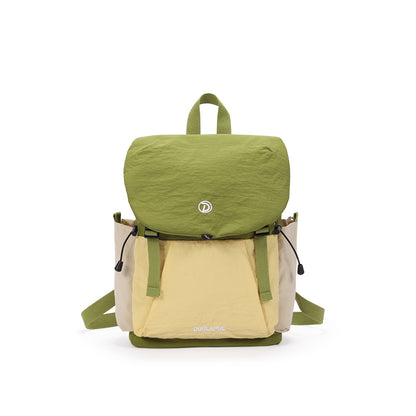 (Durlapue) Minimalist color-blocked flap drawstring backpack, can hold a 13-inch laptop.