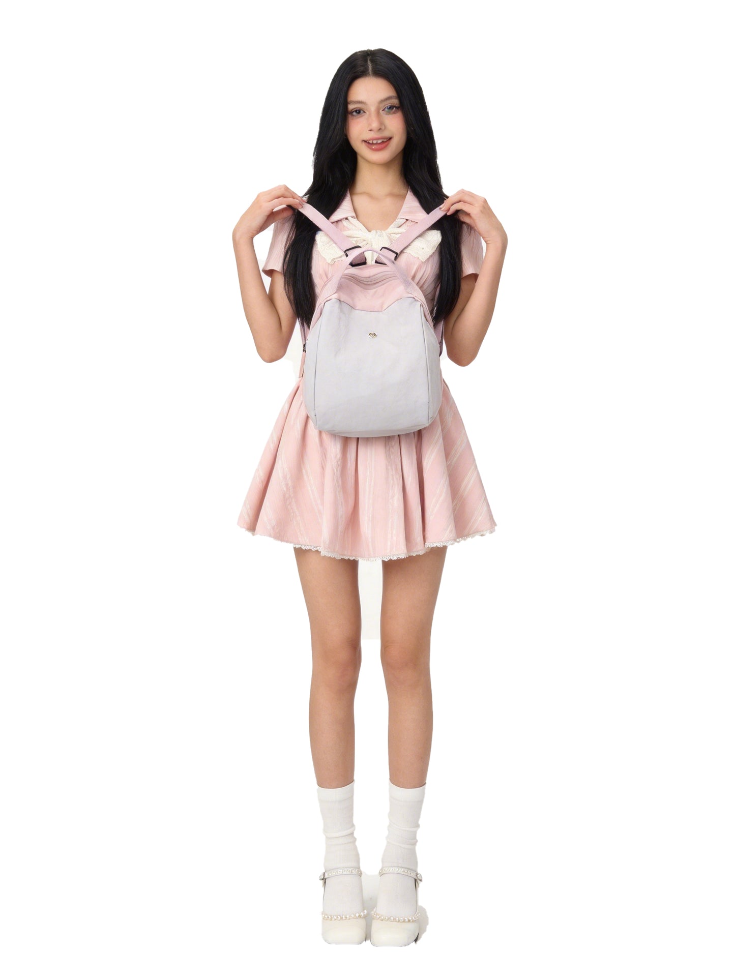 【Durlapue】Stylish and cute backpack with zipper design and large capacity; can hold an 11-inch iPad.